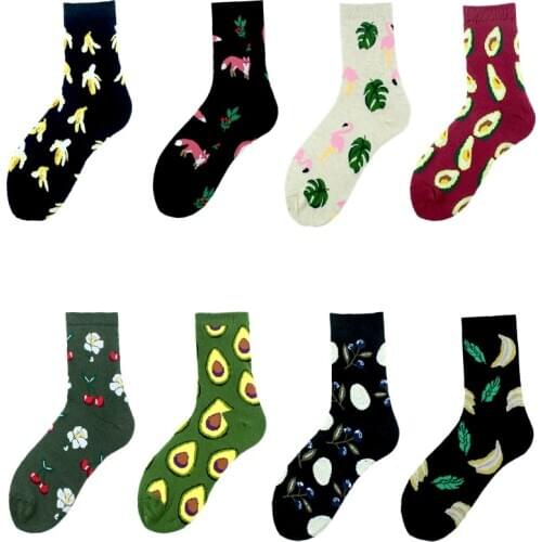 [SOPLCAALCK]Cotton Harajuku Funny Socks Avocado Pineapple Cherry Flamingos Creative Cute Socks Women Skarpetki Calcetines Sokken