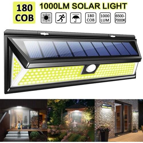 1000LM LED Solar Light 180 COB Waterproof Wall Mount Light Outdoor Garden Security Motion Sensor Led Lamp for Garden Garage
