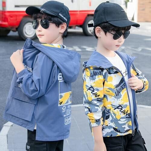 Spring Autumn Children Outwear Wear Both Sides Jacket For Boys Hooded Casual Camouflage Windproof Coat Kids Clothes Windbreaker