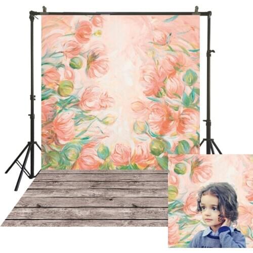Spring Watercolor Painting Photographic Backdrop Polyester Cloth Wood Floor Landscape Back Drop Portrait Studio Booth Background