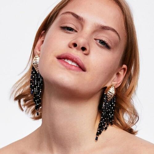 JURAN Ethnic Long Beads Drop Earrings For Women Trendy Statement Jewelry Rhinestone Tassel Earrings Accessories 2019 za Bijoux