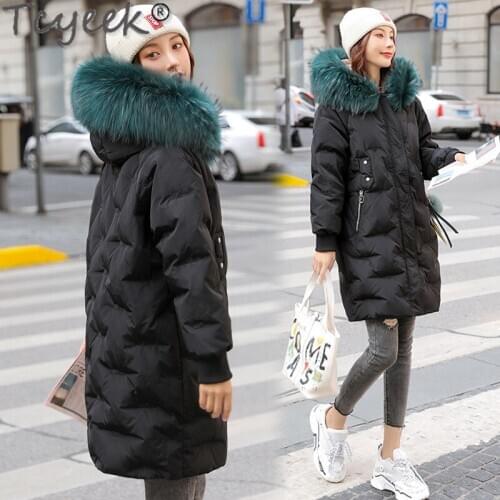 Tcyeek High Quality Fashion Raccoon Fur Collar Womens Down Jackets Coat Female Hooded Parkas Jacket Casaco Feminino Inverno 172