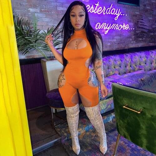 Side Hollow Out Fitness Rompers Womens Bodysuit Streetwear Turtleneck Sleeveless Skinny Overalls Summer Waist Shaping Playsuit