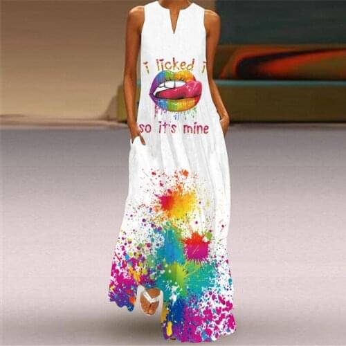 Summer Dress Women Robe Femme Sleeveless Dresses V-Neck Print Long Dress For Womens Clothing 2021 Oversized Vestido De Mujer