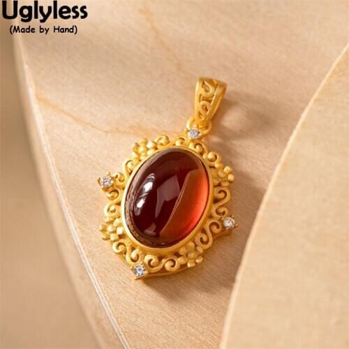 Uglyless Eye-catching Garnet Tempting Red Necklaces for Women Gemstones Pendant No Chain Palace Vines Garland Jewelry 925 Silver