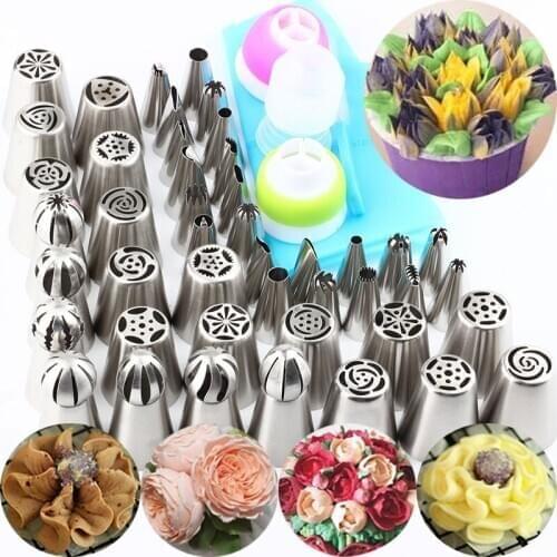 1Pcs Brush 1 Pcs Silicone Bag 1 Pcs Converter+45 Pcs Pastry Russian Tips Nozzles Ball Shape Icing Stainless Steel Piping