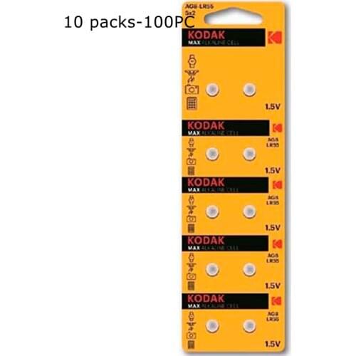 10 packs-100PC KODAK button AG8 10 piece BLISTER pack