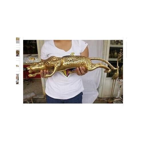 13" Huge brass Collect Leopard Panther Cheetah Run Statue copper statue decoration brass factory outlets