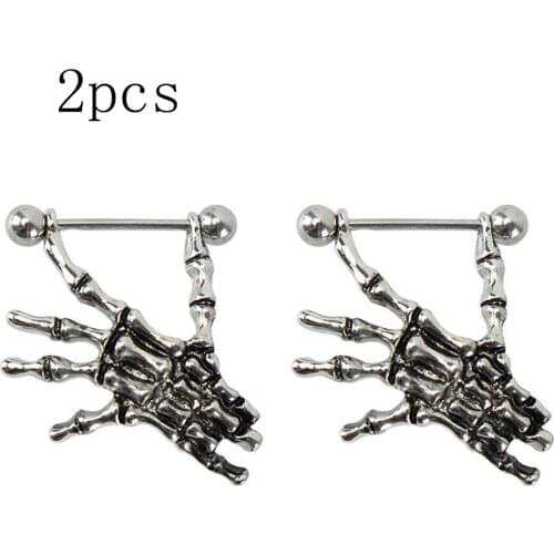 2 Pcs High Quality Skull Hands Punk Titanium Surgical Stainless Steel Barbell Nipple Piercing Body Jewelry For Women Men