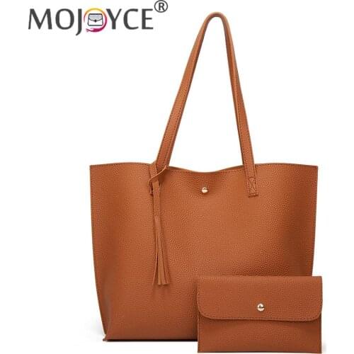 2021 Female Handbag Fashion Women PU Leather Tassel Pouch Large Capacity Tote Handbag Composite Bags Women