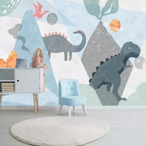 Milofi custom 3D wallpaper mural simple cartoon dinosaur planet volcano children room background decoration wallpaper mural