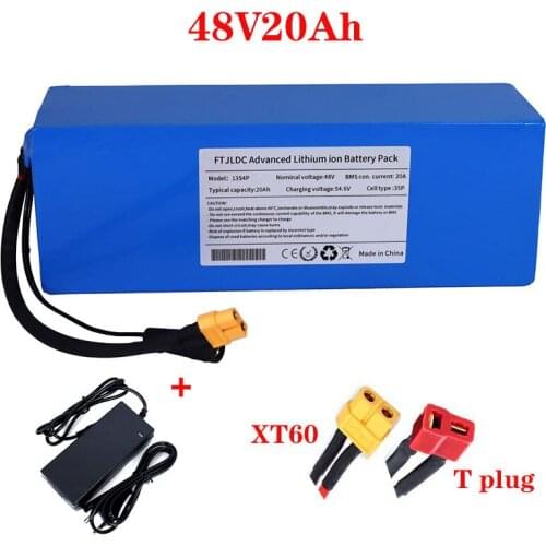 48V 20Ah 13s18650 lithium battery pack 1000W ~ 1500W electric scooter bicycle battery with built-in 30A BMS XT60 + 54.6V charger