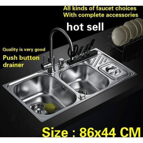 Free shipping Standard big Kitchen sink 0.8 mm food grade 304 stainless steel double groove hot sell 860x440 MM