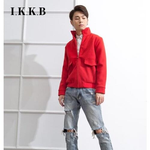Big red short tweed coat fashion young mens foreign style Lapel coat new year spring festival festive clothes top
