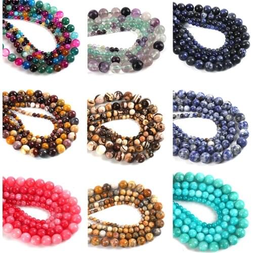 4 6 8 10mm Natural Stone Striped Agates Fluorite Sodalite Chalcedony Amazonite Smooth Loose Beads for Jewelry Findings Making