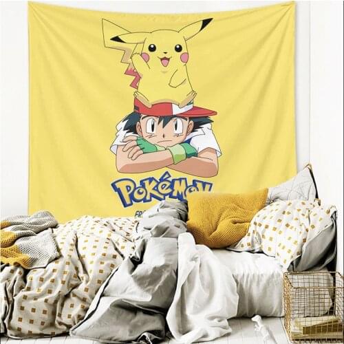 Pokemon children cartoon hanging cloth bedroom bedside background cloth Pikachu Ash Ketchum tapestry dormitory decoration cloth