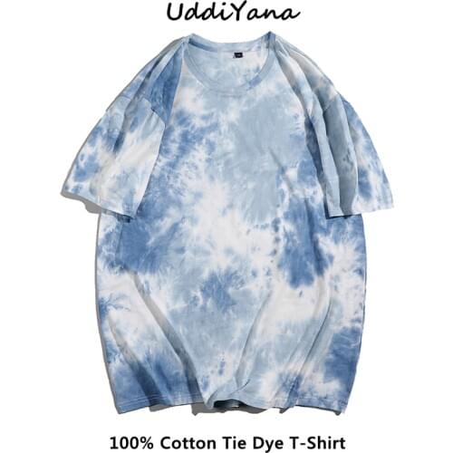 2021 Summer Fashion Tie Dye Cotton T-Shirts Womens Oversized Tops Mens Harajuku Sweatshirt Skateboard T-Shirt Vintage Clothes