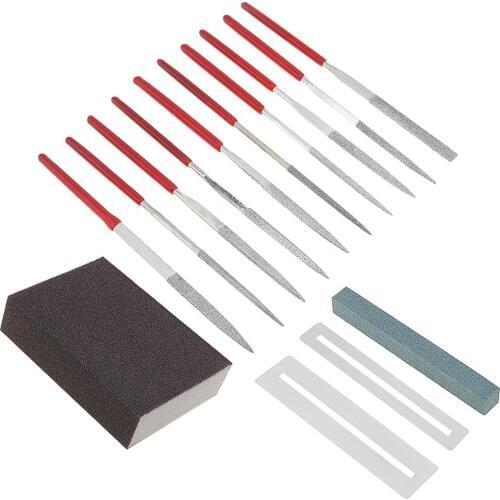 Guitar Tools 14pcs /lot Diamond Files Kit Guitar Nut Saddle Groove Polishing Tool Grinding Stone Sponge Frets Instrument DIY Set
