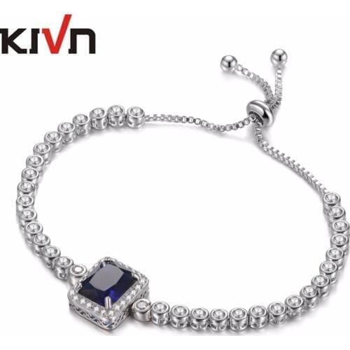 KIVN Fashion Jewelry Adjustable Blue CZ Cubic Zirconia Charm Tennis Womens Girls Bridal Wedding Bracelets Mothers Birthday Gifts
