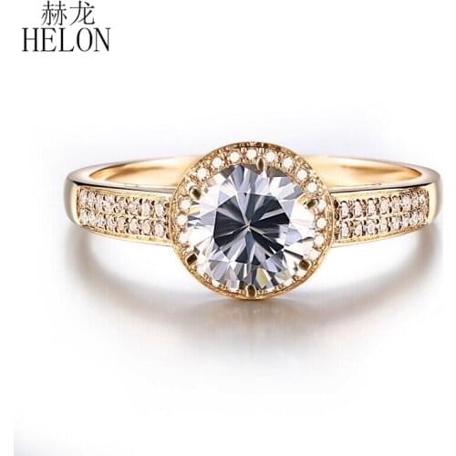 HELON Round 6mm Moissanite Ring Solid 10k Yellow Gold Test Positive Moissanite Ring Band Diamond Wedding Trendy Fine Jewelry