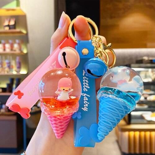 Creative Crystal Ice Cream Car Keychain Luxury Floating Animal Moving Liquid Quicksand Keyring for Women Bag Pendant Keyfob