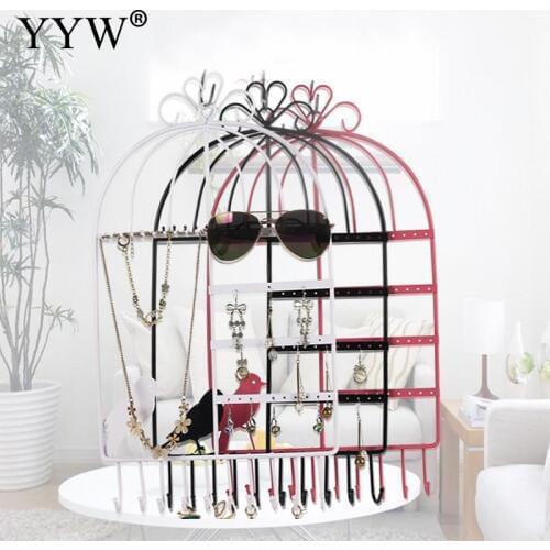 Metal Bird Cage Jewelry Display Stand Earrings Pendant Necklace Storage Organizer Holder Women Accessories
