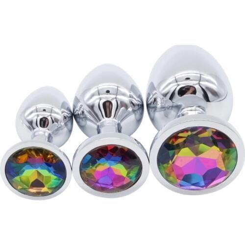 Metal Rainbow Jewel Anal plug butt plug anal sex toy for men and women 3 sizes