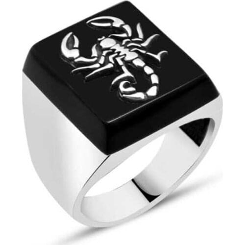 Onix Stone Scorpion Symbol-Silver Men 'S Ring