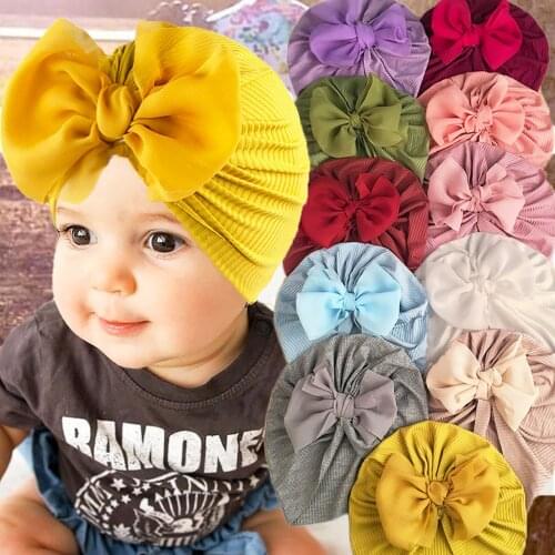 New Big Bowknot Baby Hat Turban Soft Solid Color Baby Girls Cap Beanies Infant Toddler Kids Hat Headwrap