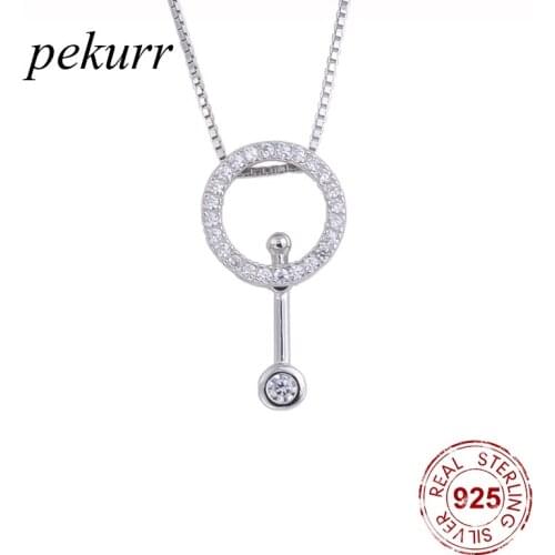 Pekurr 925 Sterling Silver Mini Round Hoop & Strip Female Pendants Zircon Necklaces For Women Long Chain Collar Fashion Jewelry