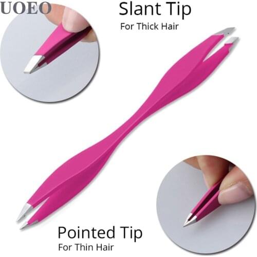 Hair Removal Tweezers Stainless Steel Eyebrow Tweezers Pink Slanted Black Tip Point Face Harmless Makeup Beauty Tool