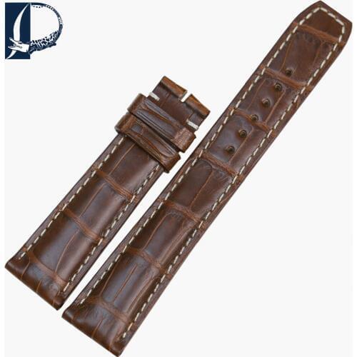 Pesno Charming Yellowish-Brown Alligator Leather 21x18mm Watch Band Strap for Mens Watch Suitable for Baume & Mercier