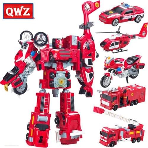 Alloy Deformation Robot Car Model 2 In 1 Toy For Children Boys Ladder Fire Truck Transformation Robots Vehicle Juguete Toy Gifts