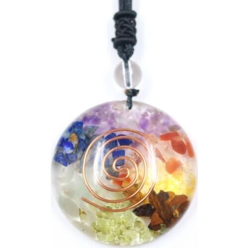 Rose Gold Colors Spiral Rainbow Stone Resin Orgonite Pendant Handmade Weave Rope Chain Necklace Fashion Jewelry