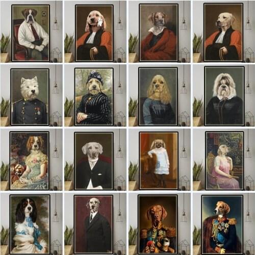 Retro Dog in Military Uniform Canvas Paintings Lovely Dogs Posters And Prints Animals Wall Art Pictures for Home Decor Cuadros