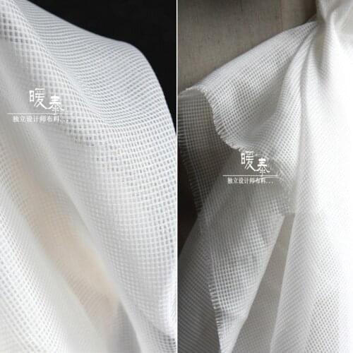 Mesh Tulle Fabric White Square Hollowed Out Stiff Feel DIY Decor Patchwork Stage Skirt Gown Wedding Dress Designer Fabric