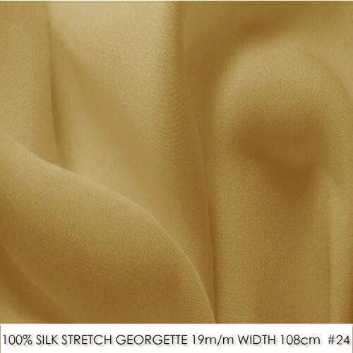 SILK STRETCH DOUBLE GEORGETTE 19mm Width42"-108cm Pure Silk Fabric DIY Wedding Decoration/Dress 2017 New-Light Golden No24