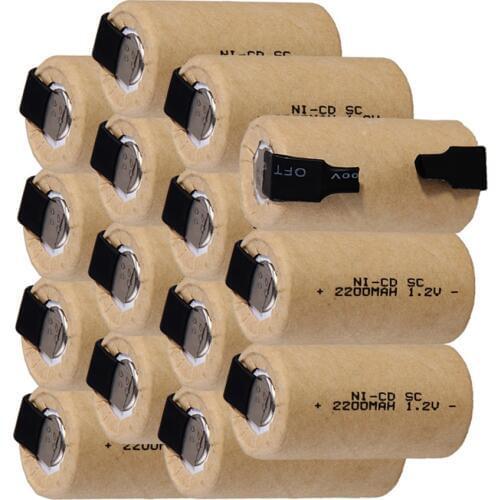 15 pcs SC 2200mah 1.2v battery NICD rechargeable 4.25cm*2.2cm for electric screwdriver for electric drills batteries