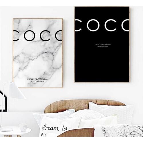 Modern Fashion Marble Coco Quotes s and Prints Black White Vogue Pictures Canvas Painting for Living Room Home Decor