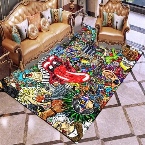 Modern Art graffiti Printed Carpet Living Room Bedroom Kitchen Home Decor Custom Carpet Child play Non-slip washable floor mat