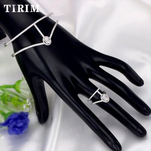 TIRIM Luxury Two Line Cubic Zircon Bangle Ring Jewelry Set Wedding Party Micro Paved Bride Dress Hand Bracelet Accessories Gifts