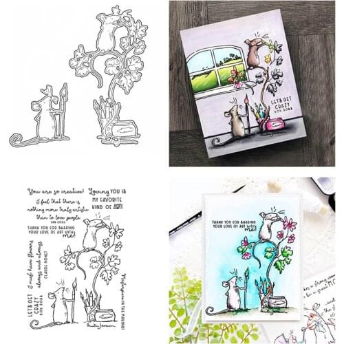 You Are So Creative Drawing Mouse Metal Cutting Dies Matching Clear Stamp DIY Scrapbooking Crafts Card Photo Making New Supplies