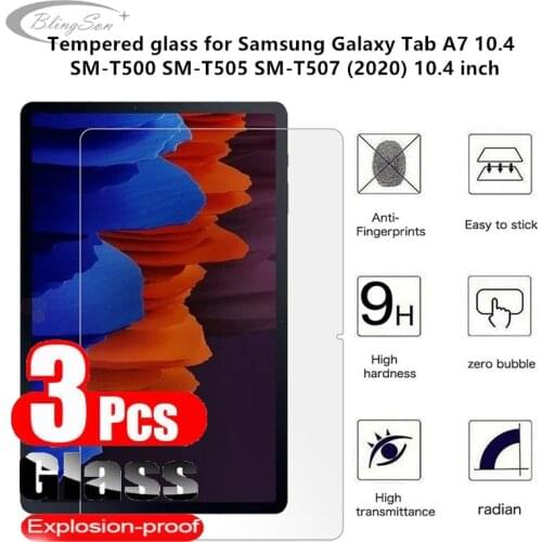 3Pcs Tempered Glass for Samsung Galaxy Tab A7 10.4 2020 Tablet Screen Protector for Samsung SM-T500 SM-T505 SM-T507 Glass Film