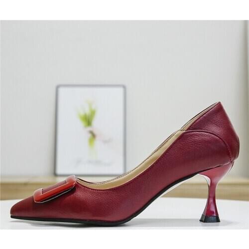 Women High Heels Single Shoes Spring 2020 New Pure PU soft skin-friendly Stylish pointed elegant wild banquet shoes women U28-48