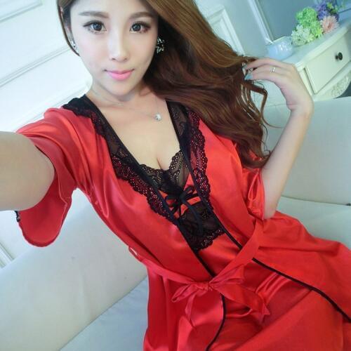 Faux silk 2 Piece Robe Sets for women Nightwear Satin Pajamas For Women Pyjama Femme Sexy Nightgown Robe Set Kimono Sleepwear