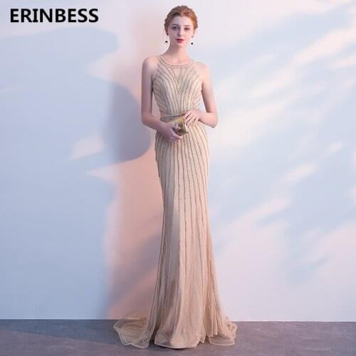 Vestido De Festa Sexy O Neck Champagne Evening Dresses Long Dress 2020 Robe De Soiree Women Formal Mermaid Evening Dress Gowns