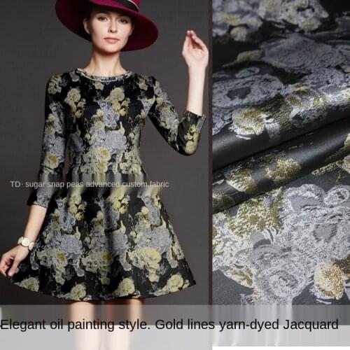 Oil painting style gold wire three-dimensional yarn-dyed jacquard fabric, sewing fabric factory shop is not out of stock