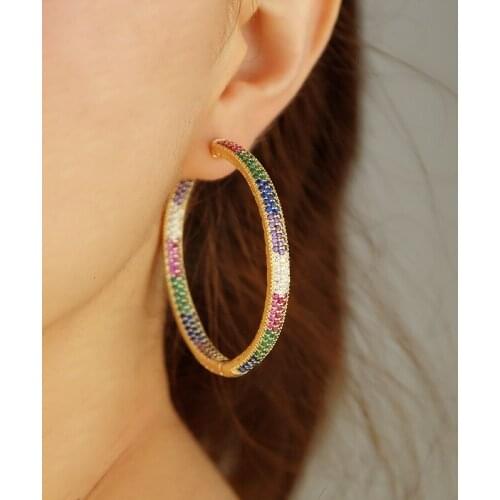 2021 Gold Color Colorful Fashion Big Drop Earrings For Women Gorgeous Luxury Girl Charm Gift Rainbow Cz Classic Wedding Jewelry