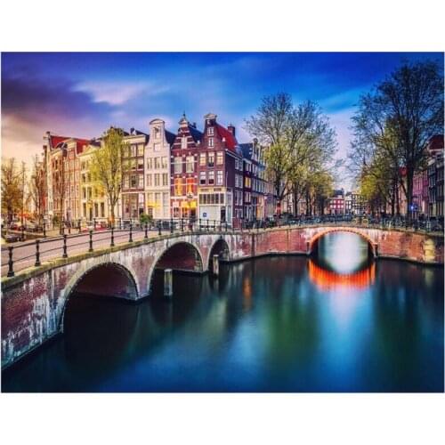 5D DIY Diamond Painting Cross Stitch Amsterdam Netherlands landscape Bridge Needlework children gifts Home decorations SX7