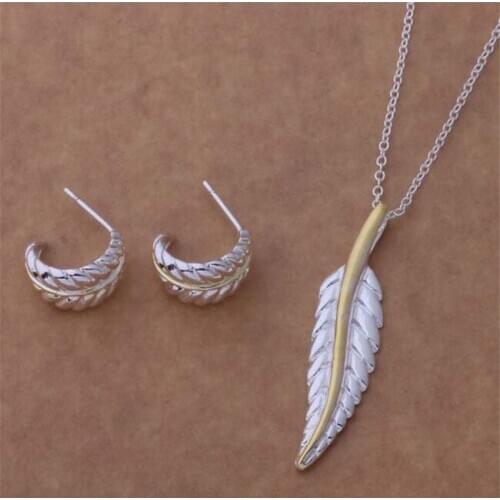 AS130 Hot Sale Silver Plated Color Jewelry Sets For Women Wholesale High Quality Classic Earring 152 + Necklace 305